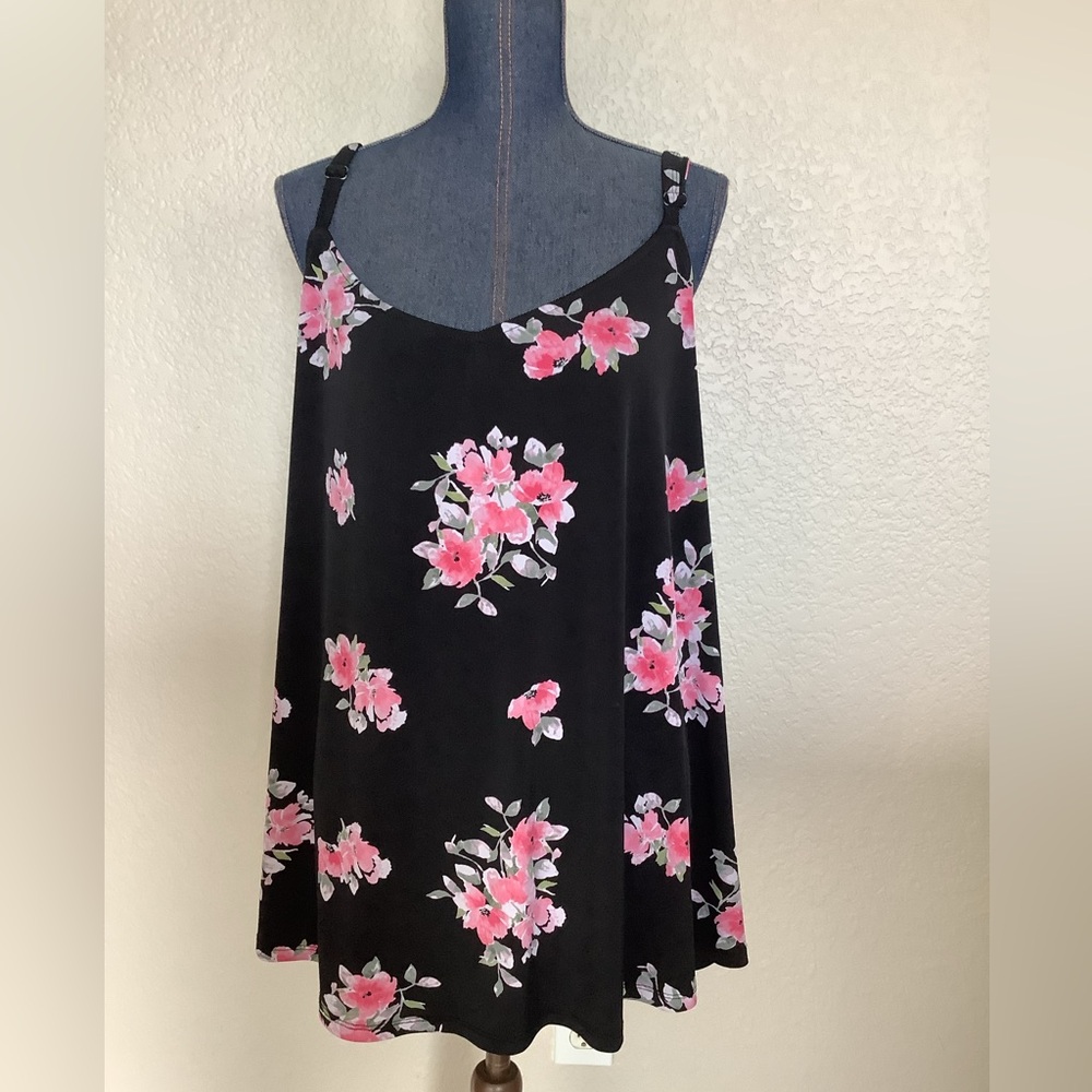 Torrid Black Camisole Slip Tank Top Pink Floral Print Women's Plus Size 3X